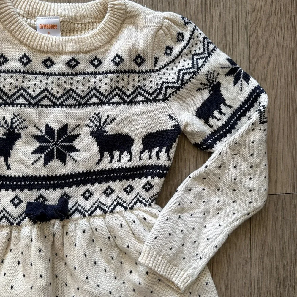 Gymboree Girls Size 6 Fair Isle Sweater Dress Navy Beige Knit